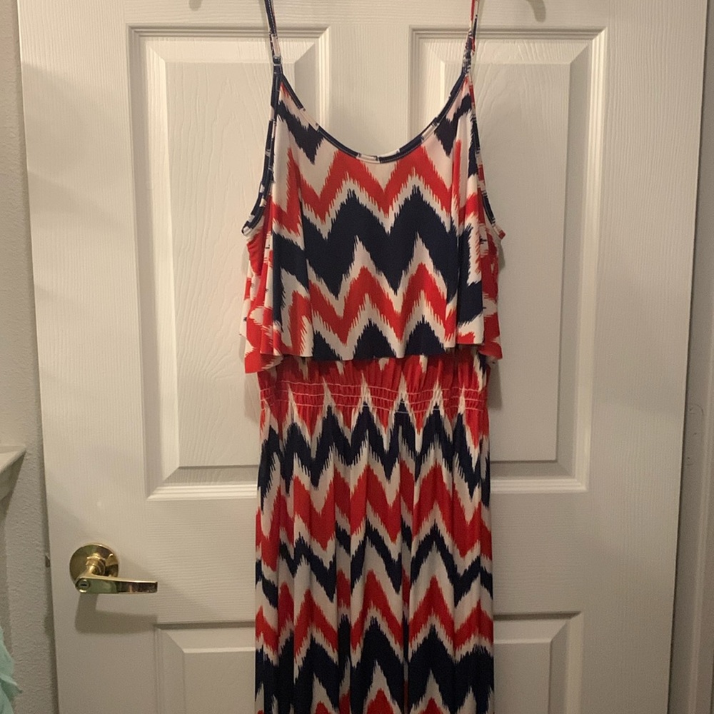 WEST LOOP PATIO MAXI DRESS RED/WHITE/BLUE SZ XL ADJUSTABLE SPAGHETTI STRAP..